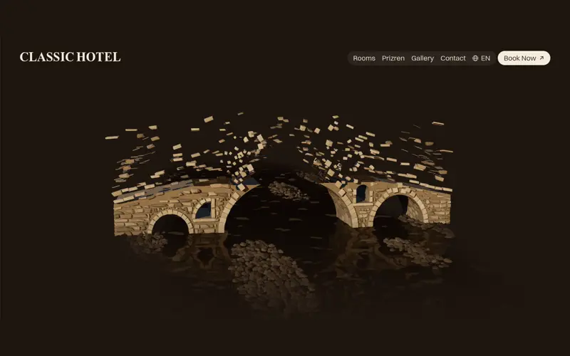 Skärmbild av webbplatsen Classic Hotel Prizren – 3D-bron