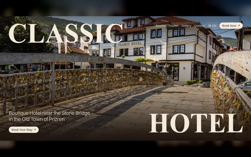 Skärmbild av webbplatsen Classic Hotel Prizren