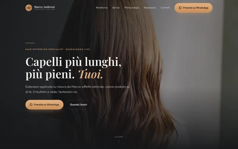 Skärmbild av webbplatsen Marco Ambrosi Salon