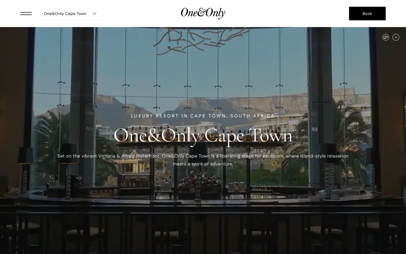 Skärmbild av webbplatsen One&Only Cape Town